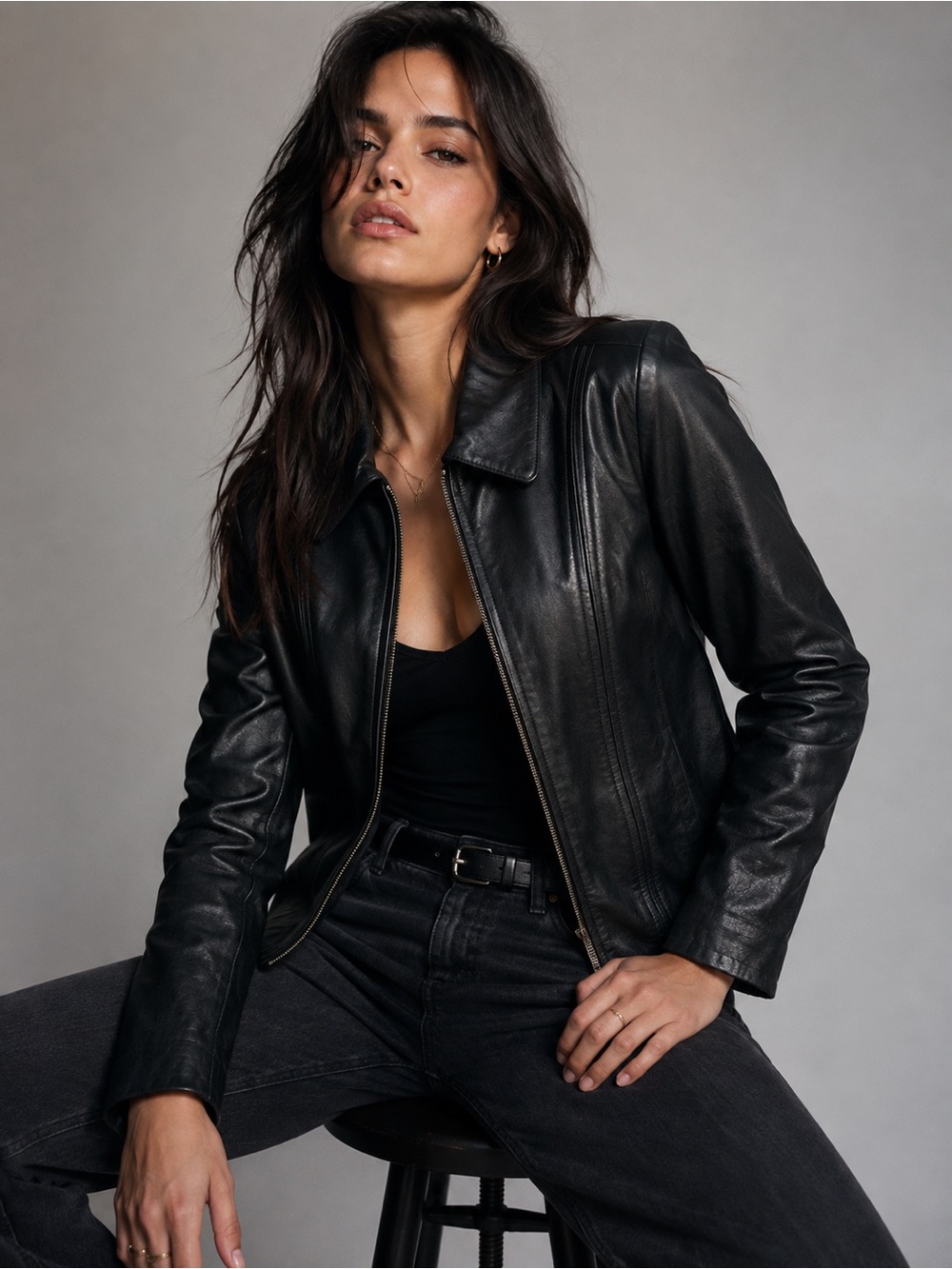 Vintage Jones New York Medium Black Genuine Leather Jacket for Women